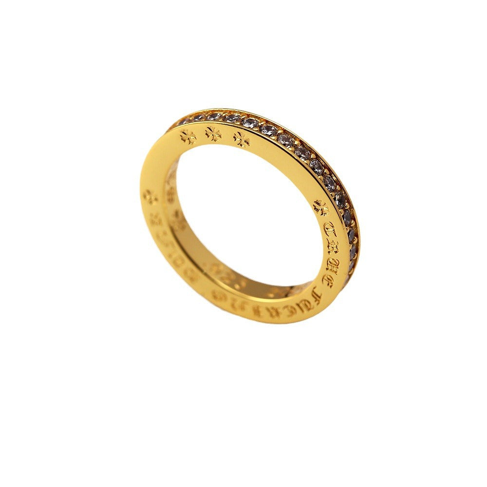 Chrome Hearts 24k Gold-plated Cross Full Diamond Ring