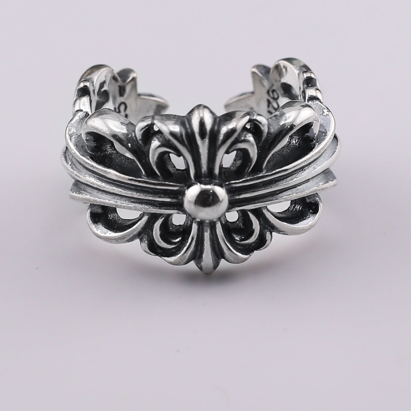 chrome hearts multi-color cross open sterling silver ring