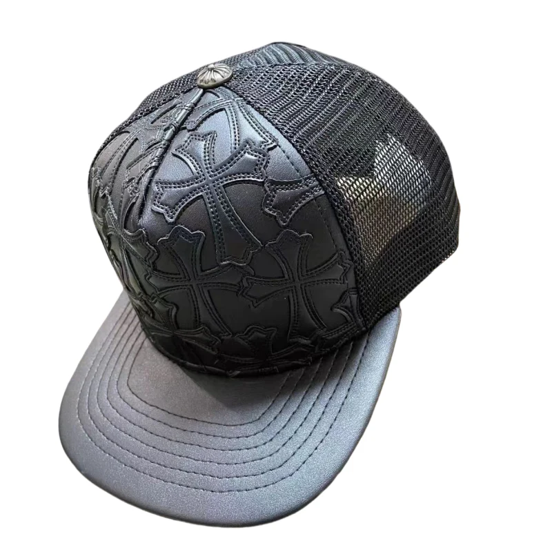 Chrome Hearts Cemetary Crosss Leather Stitched Trucker Hat